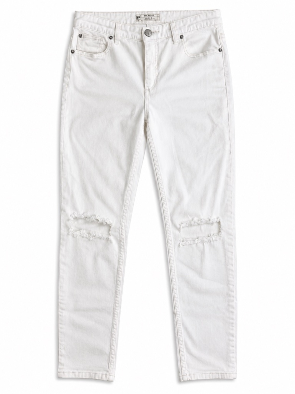 Free People White Distressed Jeans Size 31 Ripped Knee Denim